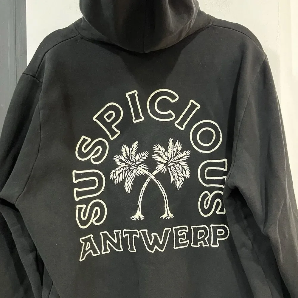 Suspicious Antwerp Drawstring Pullover Palm Tree Hoodie Embroidered Men’s Large - Picture 4 of 6
